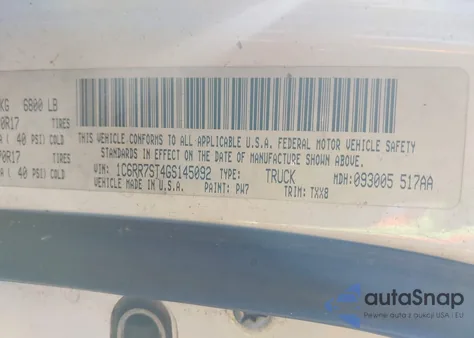 2016 Ram 1500 Tradesman z USA, uszkodzony, nr VIN 1C6RR7ST4GS145092